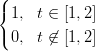 (
{ 1, t &isin; [1,2]
(
  0, t &frasl;&isin; [1,2]