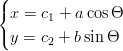 (
{x =  c1 + a cos&Theta;
(y =  c + b sin &Theta;
       2
    
