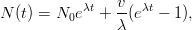            &lambda;t   v  &lambda;t
N (t) = N0e   + &lambda;-(e   &minus; 1),  
